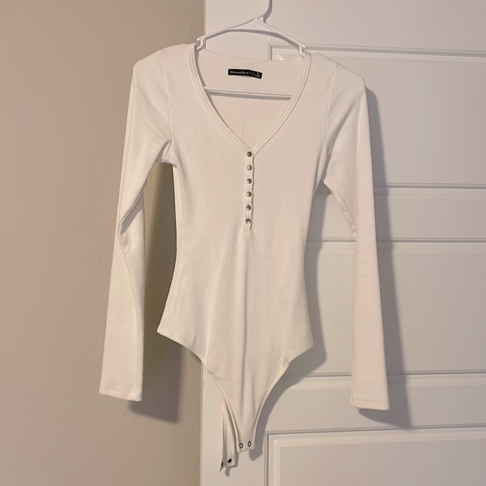 A&F White Henley Bodysuit